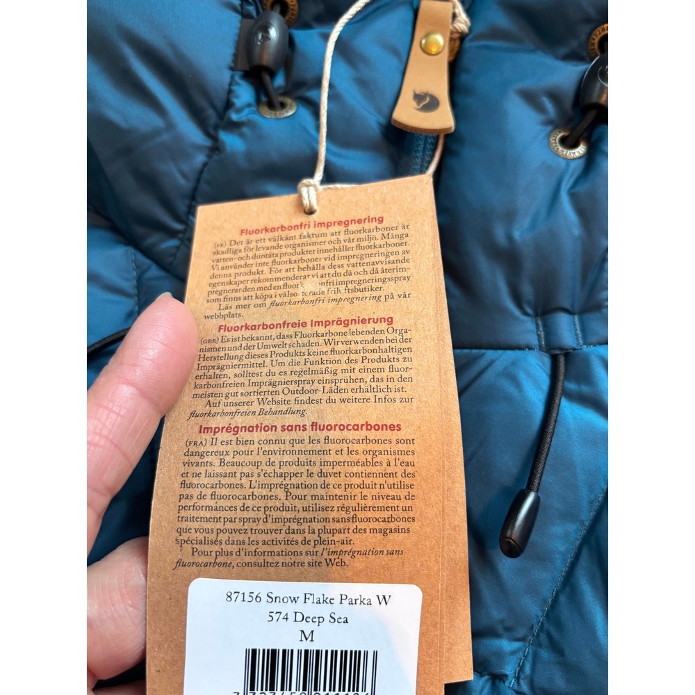 Fjallraven Snow Flake Parka Deep Sea Blue Down Puffer Coat Womens Medium - Picture 7 of 7